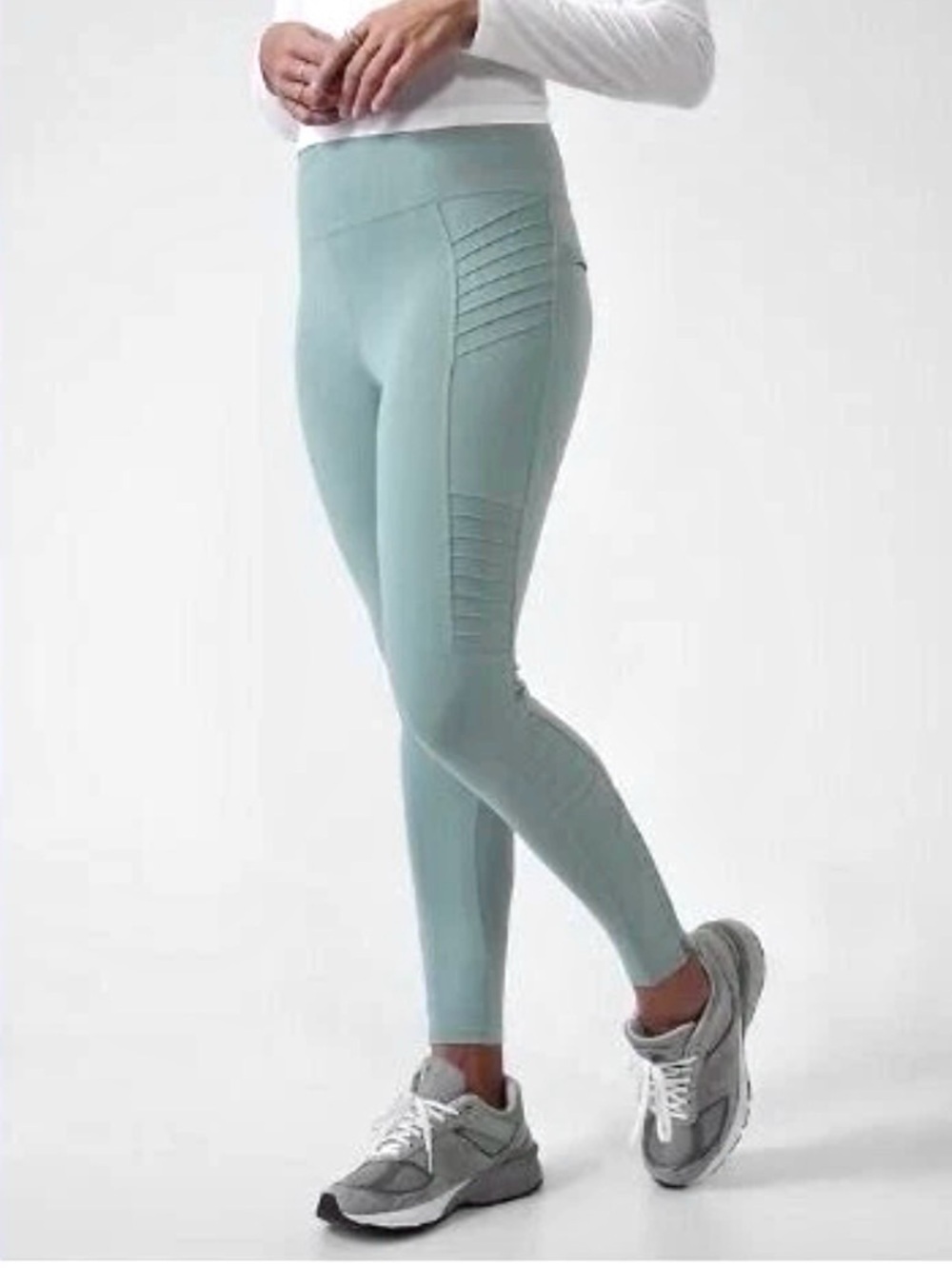 Athleta Delancey moto tight w/ zipper details at ankle, teal green 27” inseam S